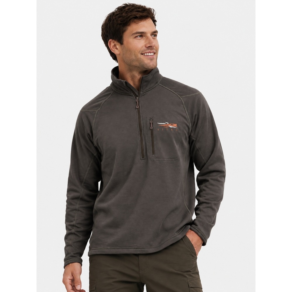 Sitka Mens Brown Green Core Heavyweight 1/4 Zip Pullover Fleece Hunting Shirt L